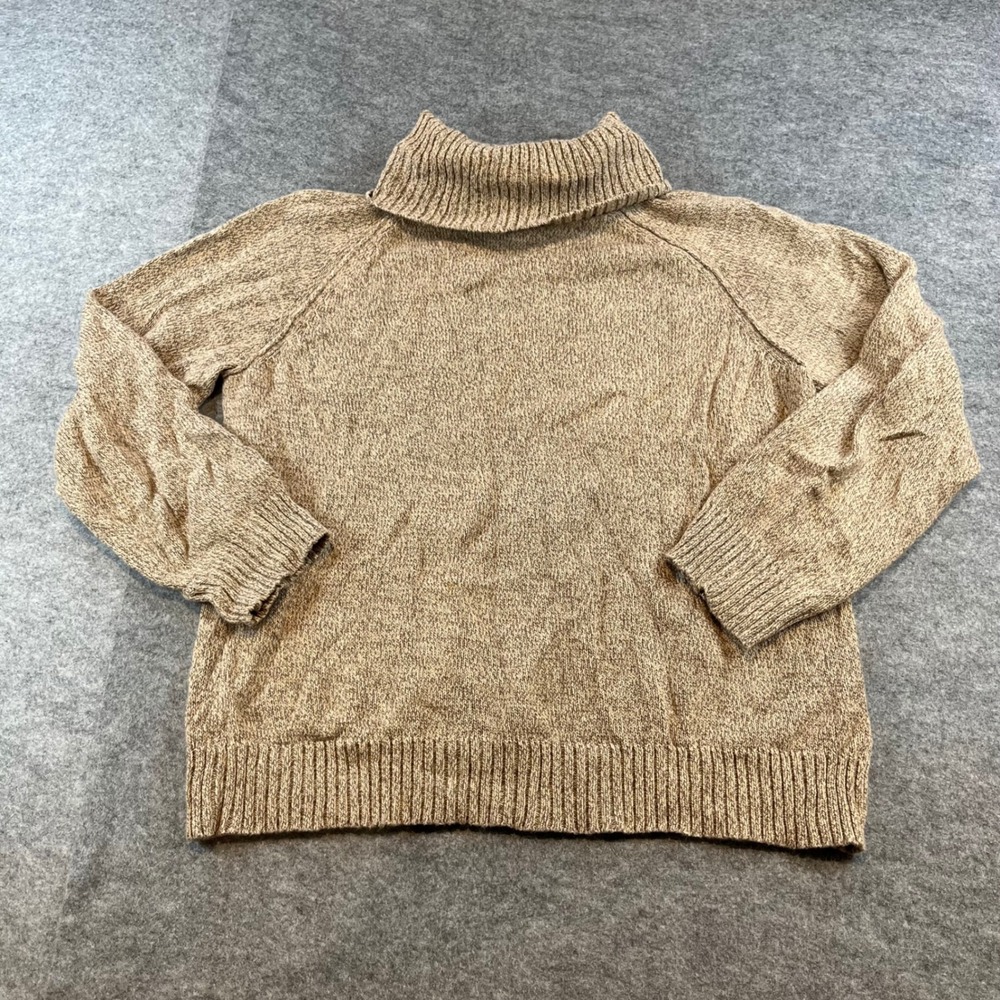 Karen Scott Women Turtleneck Tan Marl Knit Sweater PM Petite Cotton Cozy Minimal
